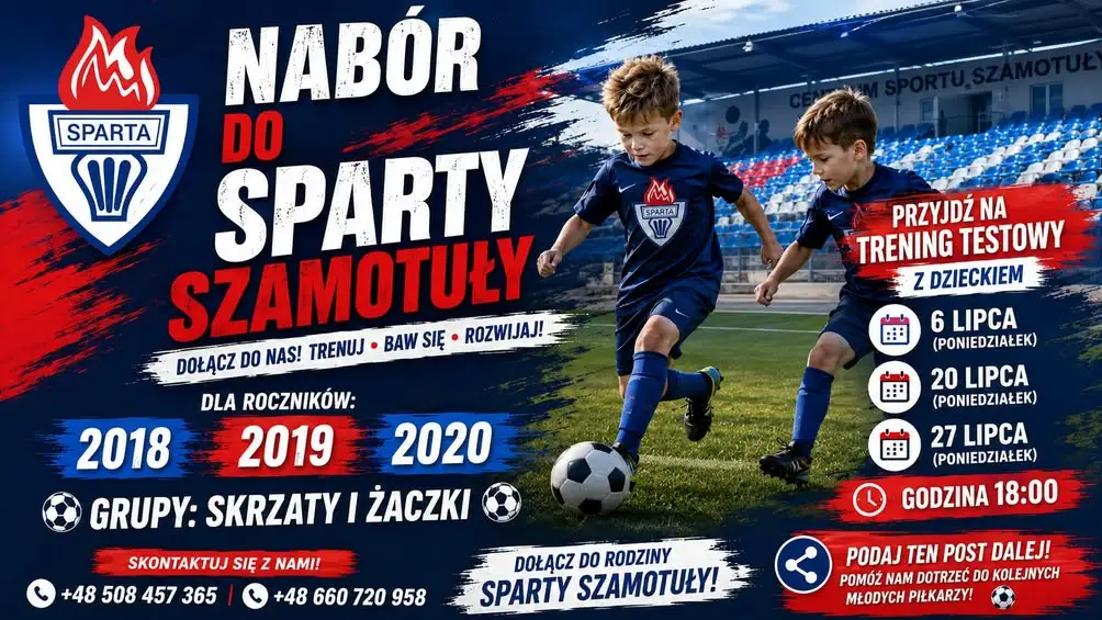 Sparta Szamotuły zaprasza na pierwszy trening piłkarski dla dzieci