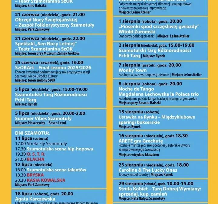 Koncertowe lato w Szamotułach – pełny program wydarzeń