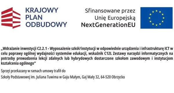 Gmina Obrzycko doposażyła szkołę w Gaju Małym w sprzęt ICT za środki KPO