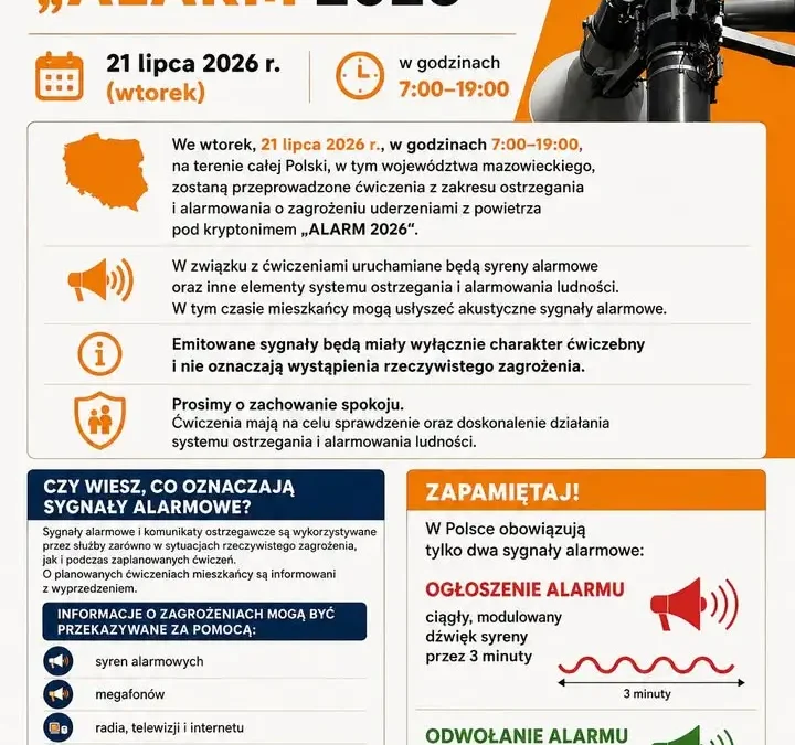 Ogólnopolskie ćwiczenia syren alarmowych pod kryptonimem ALARM 2026