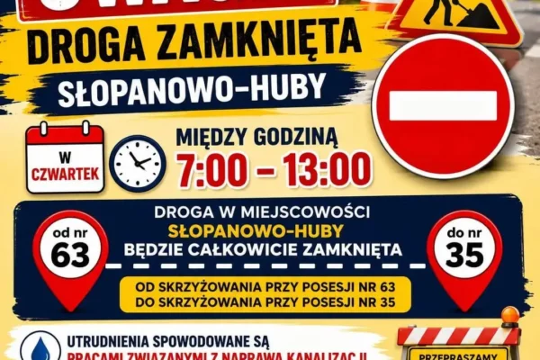 Utrudnienia na drodze w Słopanowie-Huby w czwartek 30 lipca