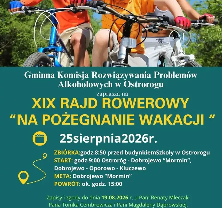 Rajd Rowerowy „Na Pożegnanie Wakacji” w Ostrorogu – zapisy do 19 sierpnia