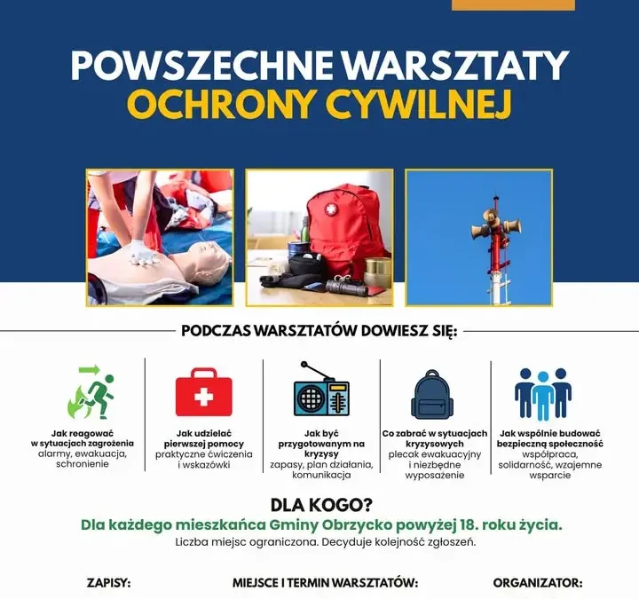 Bezpieczeństwo mieszkańców Gminy Obrzycko – zapisy na bezpłatne warsztaty ochrony ludności