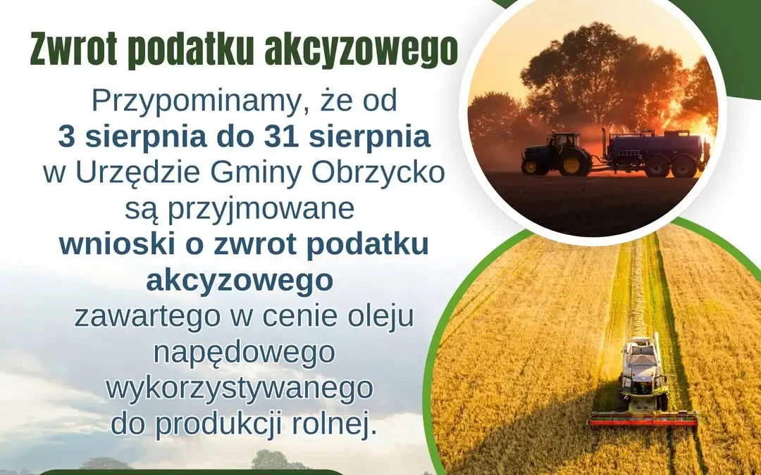 Rolnicy z gminy Obrzycko mogą składać wnioski o zwrot akcyzy za olej napędowy