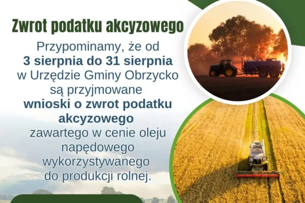 Rolnicy z gminy Obrzycko mogą składać wnioski o zwrot akcyzy za olej napędowy
