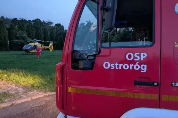 Interwencja OSP Ostroróg: zabezpieczenie lądowiska LPR podczas zdarzenia medycznego