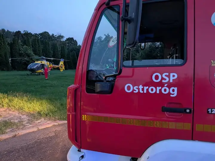 Interwencja OSP Ostroróg: zabezpieczenie lądowiska LPR podczas zdarzenia medycznego