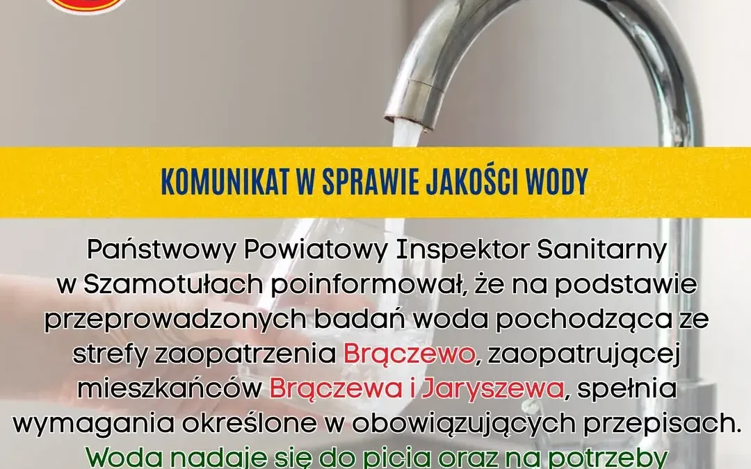 Woda w Brączewie i Jaryszewie znów zdatna do picia – Sanepid odwołał ostrzeżenie