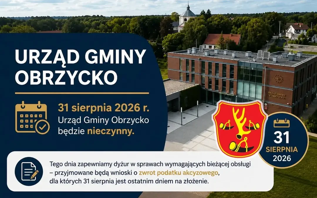 Urząd Gminy Obrzycko nieczynny 31 sierpnia – dyżur tylko w sprawie akcyzy
