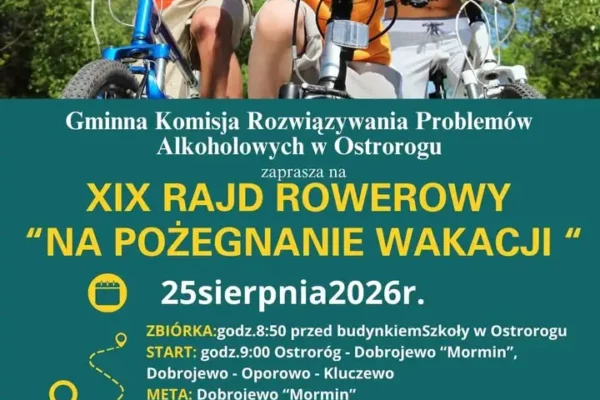 Przedłużono zapisy na XIX Rajd Rowerowy „Na Pożegnanie Wakacji” w Ostrorogu