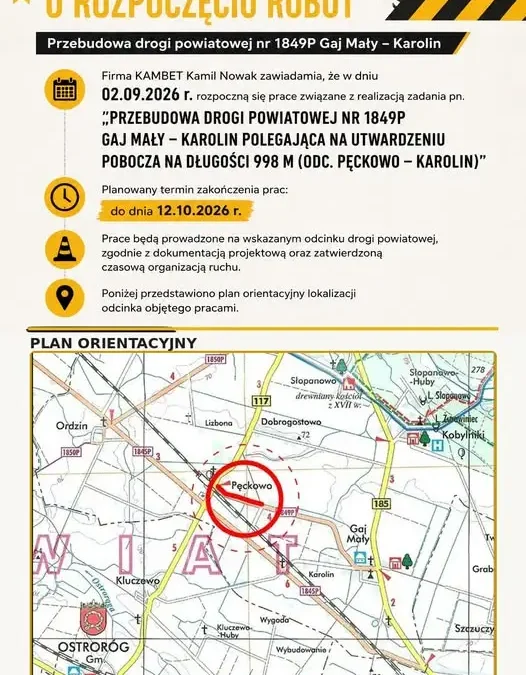 Rusza przebudowa drogi powiatowej Gaj Mały – Karolin. Prace potrwają do października
