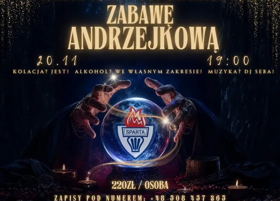 Zabawa andrzejkowa ze Spartą Szamotuły w Hotelu Maraton – muzyka, kolacja i loteria