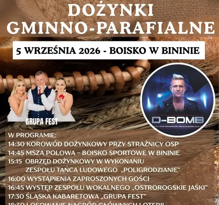 Dożynki Gminno-Parafialne w Bininie już w sobotę!