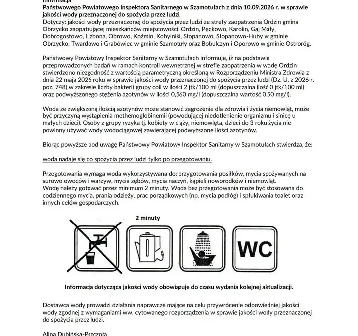 Uwaga mieszkańcy! Woda w Oporowie i Bobulczynie wymaga przegotowania