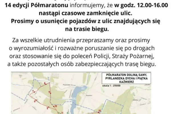 Półmaraton Doliną Samy i Pyrlandzka Dycha – utrudnienia w ruchu 13 września