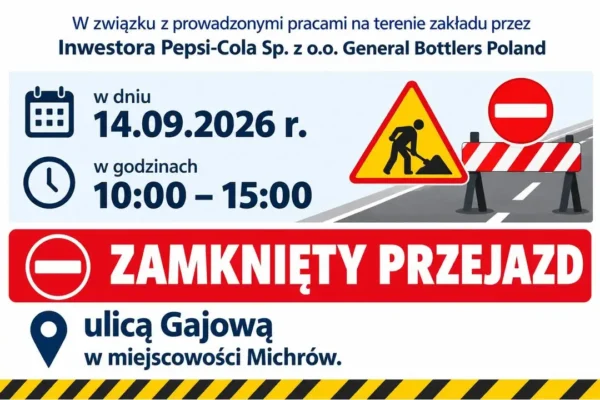 Utrudnienia na ulicy Gajowej w Michrowie – prace Pepsi-Cola 14 września