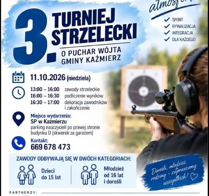 Zawody Strzeleckie o Puchar Wójta Gminy Kaźmierz już w niedzielę 11 października