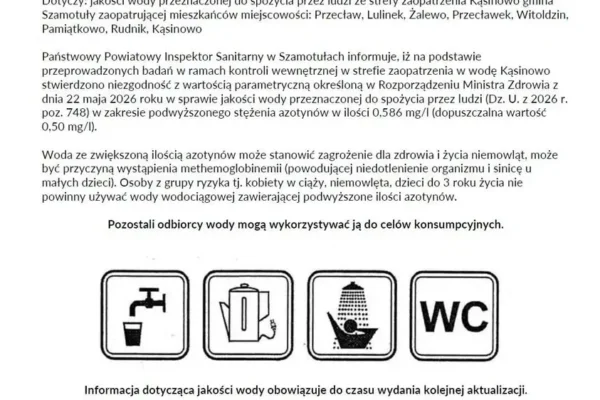 Woda w gminie Szamotuły z podwyższonym azotynem. Sanepid ostrzega kobiety w ciąży i małe dzieci