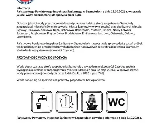 Szamotuły: woda z wodociągu zdatna do picia, ale w Czyśćcu nadal obowiązuje zakaz spożycia