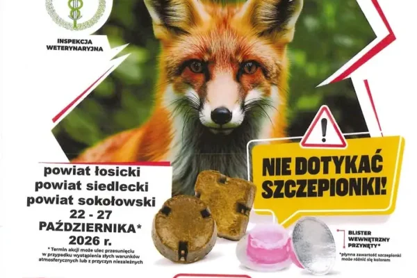 Szczepienie lisów przeciw wściekliźnie w powiecie sokołowskim – 22-27 października 2026